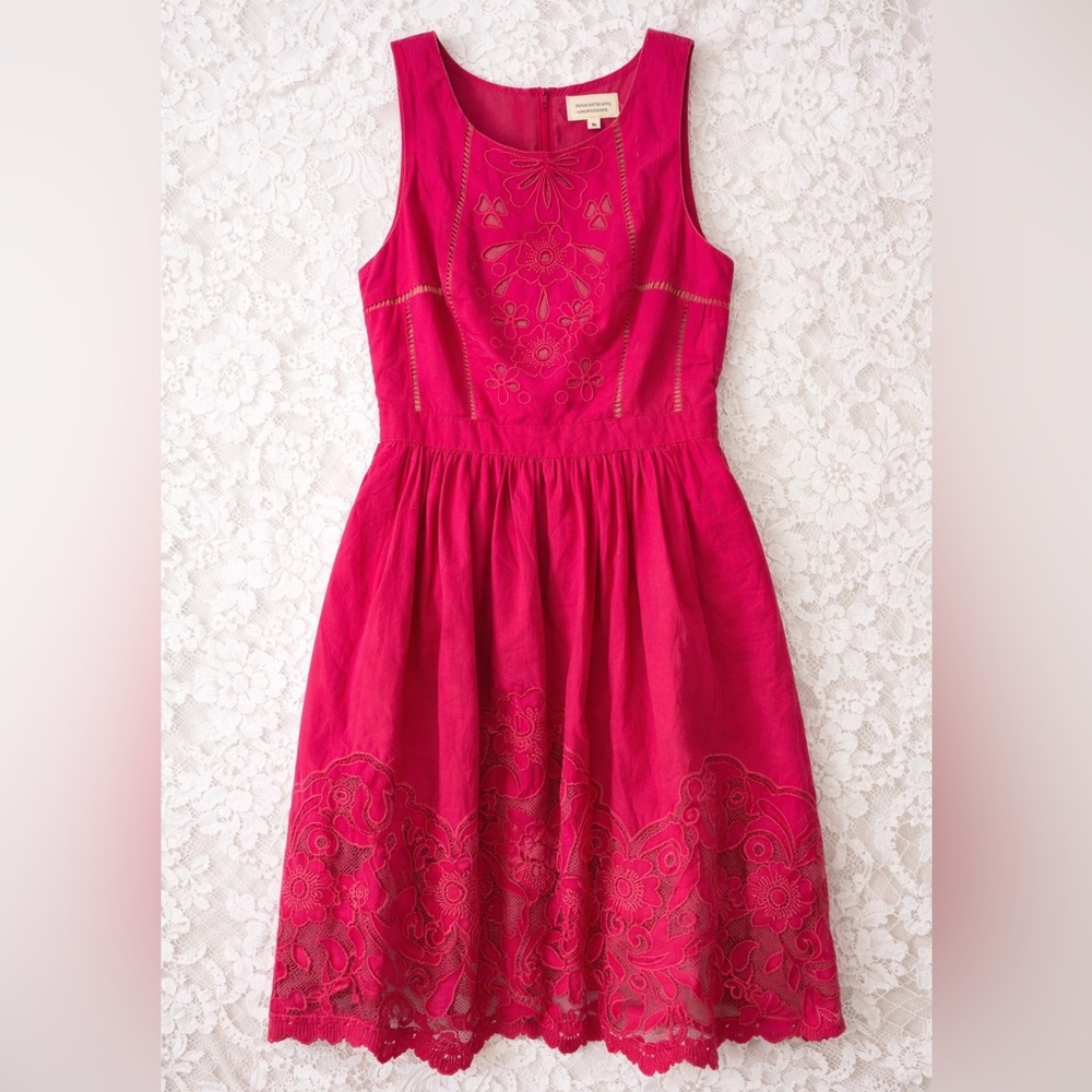 Anthropologie Moulinette Soeurs Fuchsia Lace Midi Dress - Picture 3 of 8
